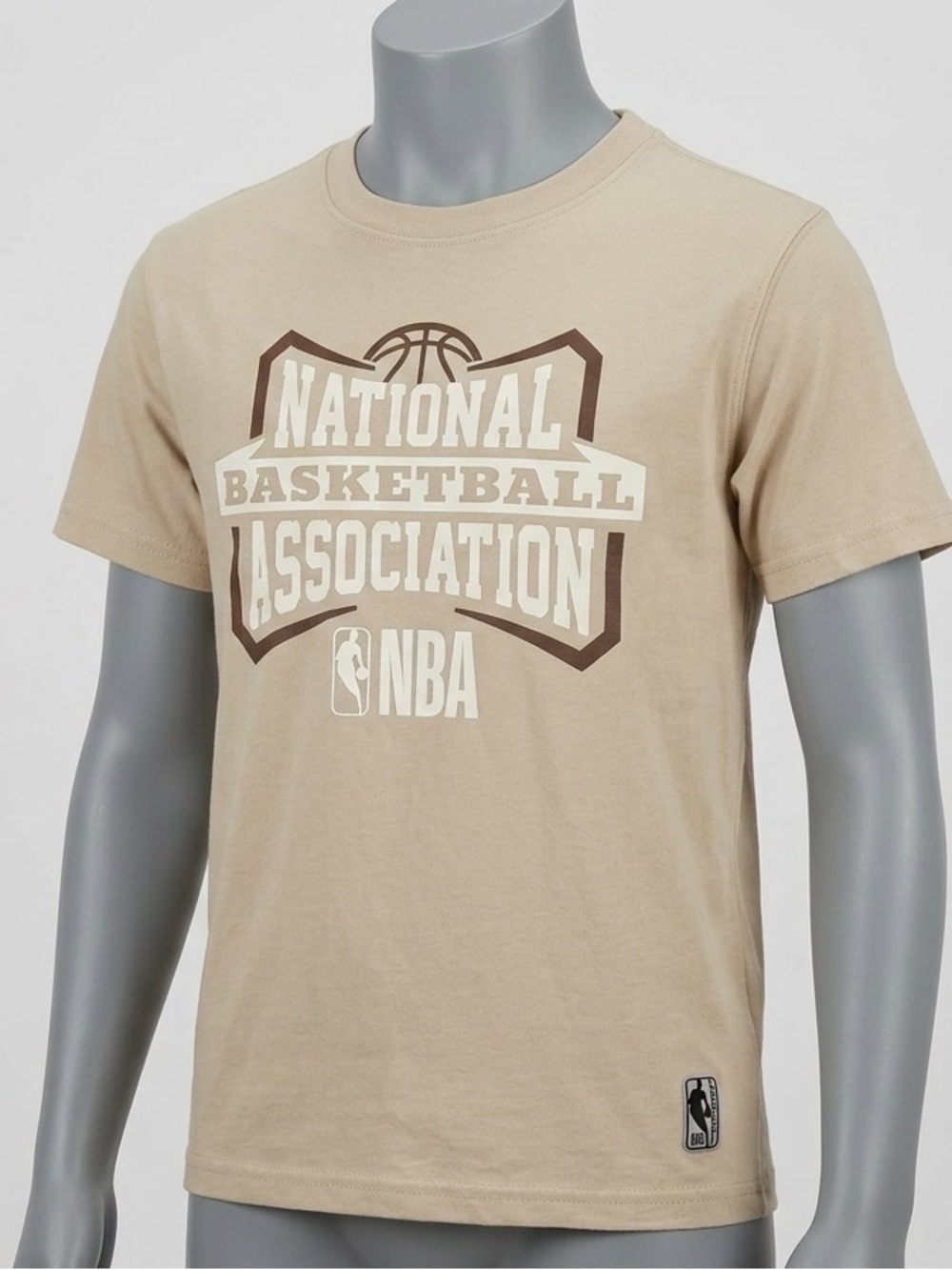 NWOT NBA Beige Graphic Logo Tee with Cream and Brown Print youth size 14/16